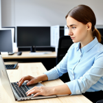 Focused Professional in a Modern Office**

"A professional woman in a modest business casual outfit, working at a clean desk in a bright, modern co-working space in Warsaw, Poland. Laptop open, concentrating on the screen. Background includes blurred images of other professionals working.  Safe for work, appropriate content, fully clothed, professional, perfect anatomy, correct proportions, well-formed hands, proper finger count, natural pose, high resolution, professional photography, realistic."

**